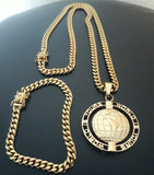 14k 6mm Gold Plated Cuban Link Chain Pendant and Bracelet Set