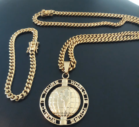 14k 6mm Gold Plated Cuban Link Chain Pendant and Bracelet Set