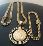 14k 6mm Gold Plated Cuban Link Chain Pendant and Bracelet Set