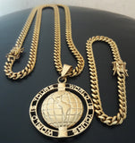 14k 6mm Gold Plated Cuban Link Chain Pendant and Bracelet Set