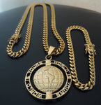 14k 6mm Gold Plated Cuban Link Chain Pendant and Bracelet Set