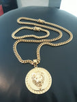 14k 6mm Gold Plated Cuban Link Chain Pendant and Bracelet Set