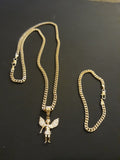 14k Gold Filled 3mm Cuban Link Chain Bracelet and Pendant Set