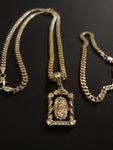 14k Gold Filled 3mm Cuban Link Chain Bracelet and Pendant Set