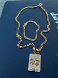14k 6mm Gold Plated Cuban Link Chain Pendant and Bracelet Set