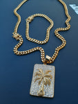 14k 6mm Gold Plated Cuban Link Chain Pendant and Bracelet Set