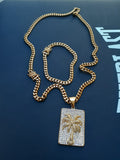 14k 6mm Gold Plated Cuban Link Chain Pendant and Bracelet Set