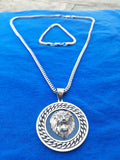 14k 3mm White Gold plated Franco Chain Bracelet and Pendant
