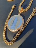 14k 6mm Gold Plated Cuban Link Chain Double side Pendant and Bracelet Set
