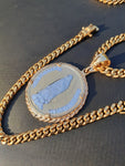 14k 6mm Gold Plated Cuban Link Chain Double side Pendant and Bracelet Set