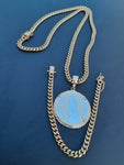 14k 6mm Gold Plated Cuban Link Chain Double side Pendant and Bracelet Set