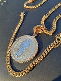 14k 6mm Gold Plated Cuban Link Chain Double side Pendant and Bracelet Set