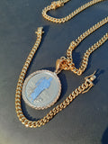 14k 6mm Gold Plated Cuban Link Chain Double side Pendant and Bracelet Set