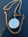 14k 6mm Gold Plated Cuban Link Chain Double side Pendant and Bracelet Set