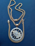 14k 6mm Gold Plated Cuban Link Chain Pendant and Bracelet Set