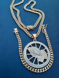 14k 6mm Gold Plated Cuban Link Chain Pendant and Bracelet Set