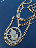 14k 6mm Gold Plated Cuban Link Chain Pendant and Bracelet Set