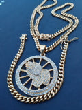 14k 6mm Gold Plated Cuban Link Chain Pendant and Bracelet Set