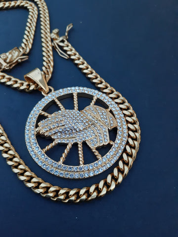 14k 6mm Gold Plated Cuban Link Chain Pendant and Bracelet Set