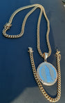 14k 6mm Gold Plated Cuban Link Chain Double side Pendant and Bracelet Set