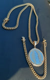 14k 6mm Gold Plated Cuban Link Chain Double side Pendant and Bracelet Set