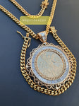 14k 6mm Gold Plated Cuban Link Chain Pendant and Bracelet Set