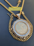 14k 6mm Gold Plated Cuban Link Chain Pendant and Bracelet Set