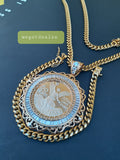 14k 6mm Gold Plated Cuban Link Chain Pendant and Bracelet Set