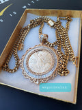 14k 6mm Gold Plated Cuban Link Chain Pendant and Bracelet Set