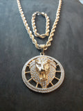 14k gold plated 8 mm rope chain pendant and bracelet set