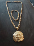 14k gold plated 8 mm rope chain pendant and bracelet set
