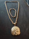 14k gold plated 8 mm rope chain pendant and bracelet set