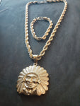 14k gold plated 8 mm rope chain pendant and bracelet set