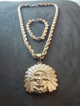 14k gold plated 8 mm rope chain pendant and bracelet set