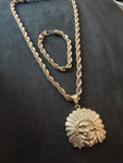 14k gold plated 8 mm rope chain pendant and bracelet set