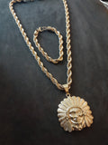 14k gold plated 8 mm rope chain pendant and bracelet set