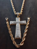 14k gold plated 8 mm rope chain pendant and bracelet set