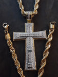14k gold plated 8 mm rope chain pendant and bracelet set