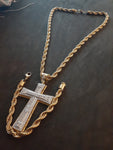 14k gold plated 8 mm rope chain pendant and bracelet set