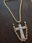14k gold plated 8 mm rope chain pendant and bracelet set