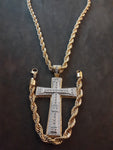 14k gold plated 8 mm rope chain pendant and bracelet set