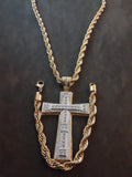 14k gold plated 8 mm rope chain pendant and bracelet set