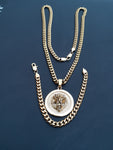 14k 6mm Gold Plated Cuban link Chain bracelet and Pendant