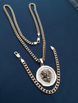 14k 6mm Gold Plated Cuban link Chain bracelet and Pendant