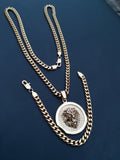 14k 6mm Gold Plated Cuban link Chain bracelet and Pendant