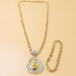 14k 6mm Gold Plated Cuban link Chain bracelet and Pendant