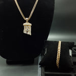 14k 6mm Gold Plated Cuban link Chain bracelet and Pendant