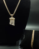 14k 6mm Gold Plated Cuban link Chain bracelet and Pendant
