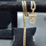 14k 6mm Gold Plated Cuban link Chain bracelet and Pendant
