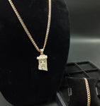 14k 6mm Gold Plated Cuban link Chain bracelet and Pendant